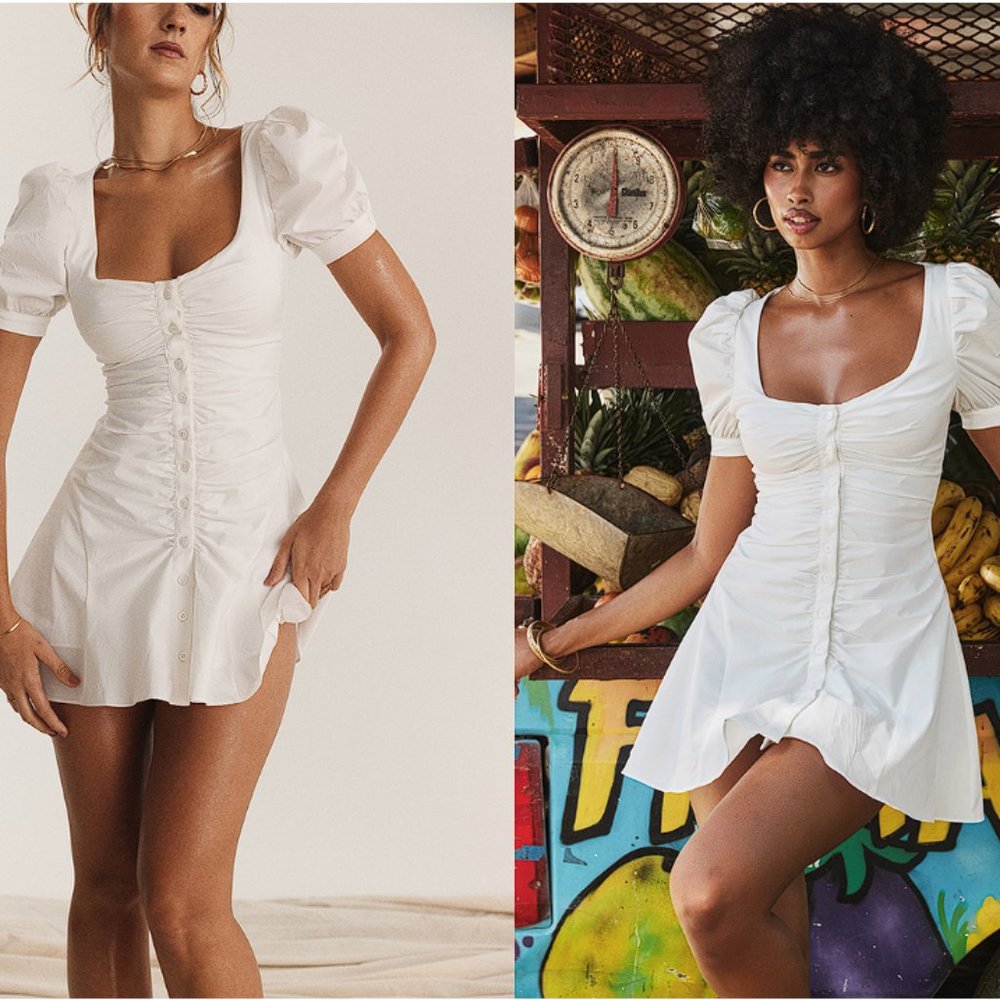 HOUSE OF CB 'Hameda' White Puff Sleeve Mini Dress NWOT
